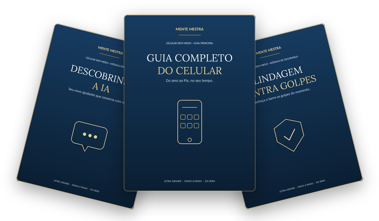 Os 3 guias do Celular Sem Medo: Guia Completo, Blindagem Contra Golpes e Descobrindo a IA